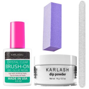 Karlash Nail Repair KIT Crystal Clear Brush-On gel .5 oz and Dip powder Crystal Clear 0.5 oz.